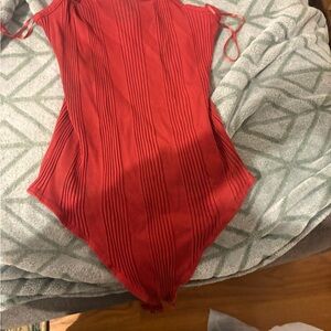 Red Ribbed Kids One Piece